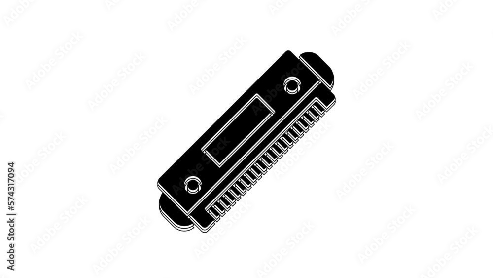 Black Harmonica icon isolated on white background. Musical instrument. 4K Video motion graphic animation Black Harmonica icon isolated on white background. Musical instrument. 4K Video motion graphic animation