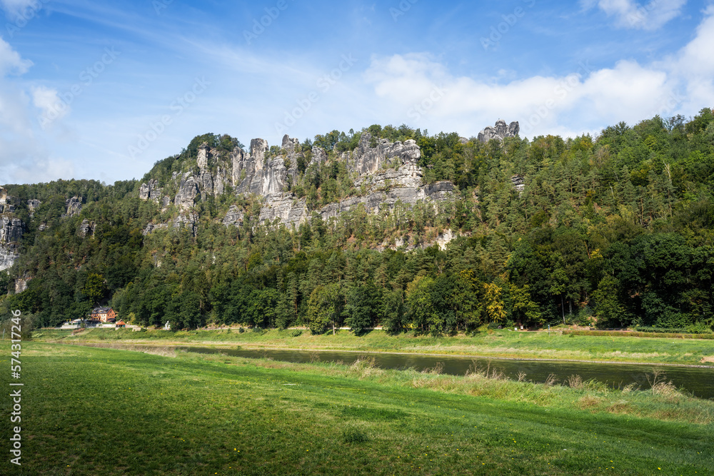 Elbe sandstone mountains at Rathen near Bastei Bridge (Basteibrucke) - Saxony, Germany