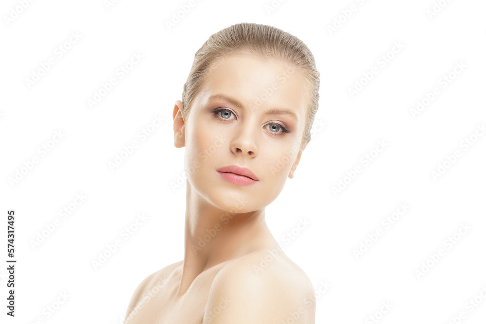 Close-up portrait of beautiful, fresh, healthy and sensual girl over white background Close-up portrait of beautiful, fresh, healthy and sensual girl over white background