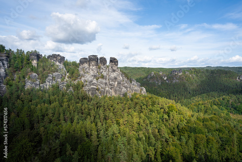 Ganfelsen peaks part of  Elbe sandstone mountains near Bastei Bridge (Basteibrucke) - Saxony, Germany photo