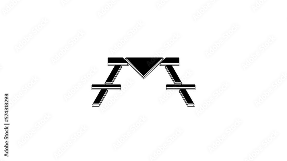 Black Picnic table with benches on either side of the table icon isolated on white background. 4K Video motion graphic animation Black Picnic table with benches on either side of the table icon isolated on white background. 4K Video motion graphic animation
