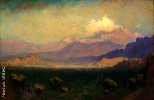 Stunning landscapes, mountains, painting, wallpaper. Generative AI.