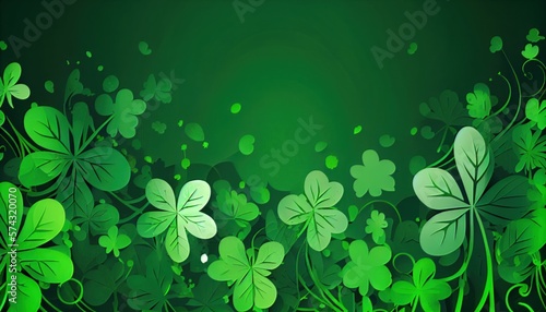 Green and decorative clovers background on St. Patrick s Day  17 March holiday celebration  generative AI