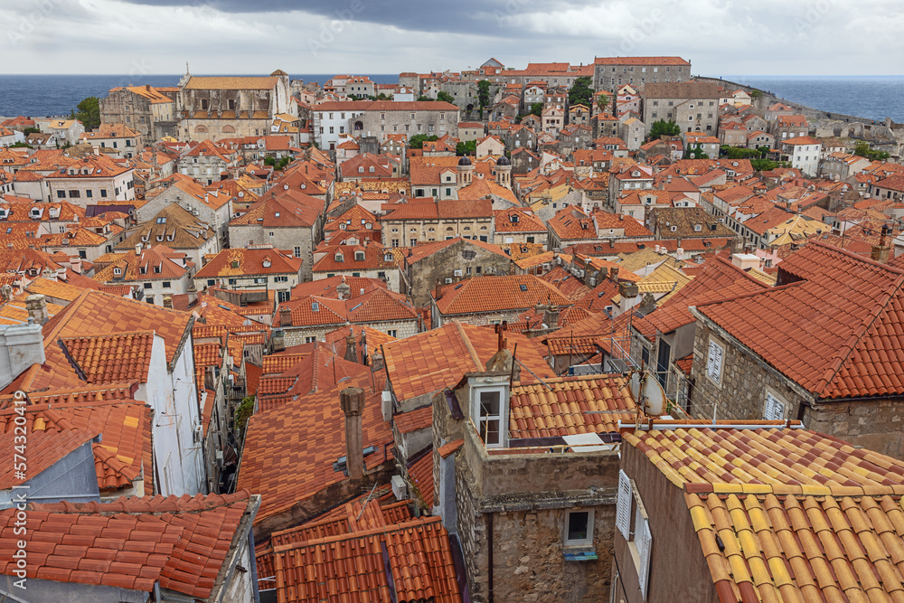 Red roofs of the old town of Dubrovnik, seen from the city walls