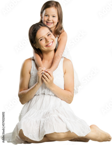 Happy mother and her daughter in white dress photo