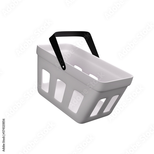 White shopping cart with black handle. Plastic shopping cart on white background, 3d render, 3d illustration