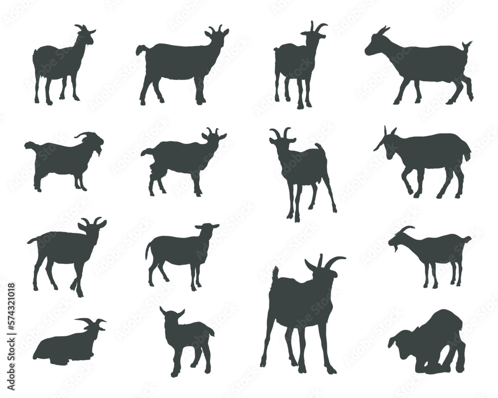 Goat silhouettes, Goat silhouette set, Goat vector