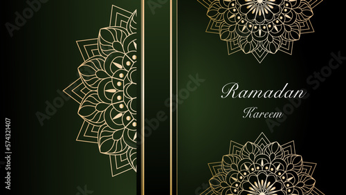 Islamic arabic luxury green background with geometric pattern and beautiful ornament.