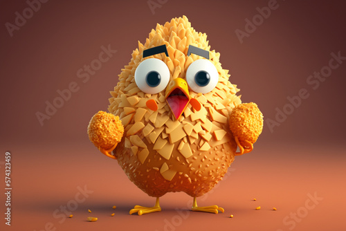 3D render cute and happy fried chicken cartoon character. Generative AI