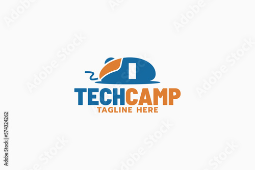 tech camp logo with a combination of a computer mouse with an rv for any business especially technology training, computer training, clubs, etc