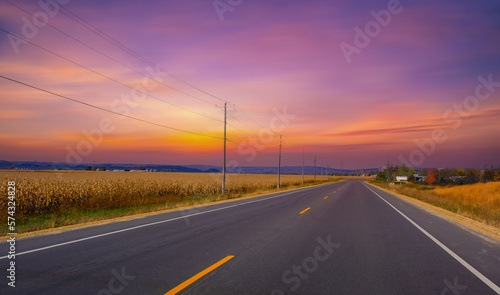Countryside Road autumn season in Wisconsin State, USA, twilight Countryside Road ,