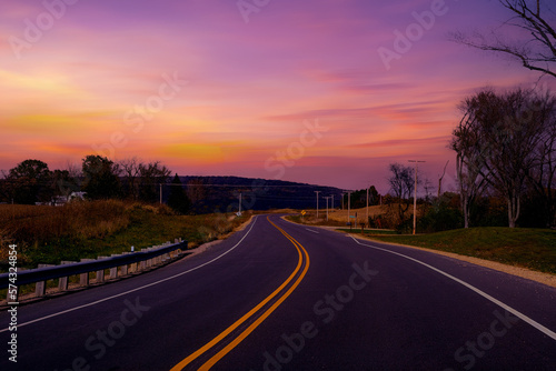 Countryside Road autumn season in Wisconsin State, USA, twilight Countryside Road ,