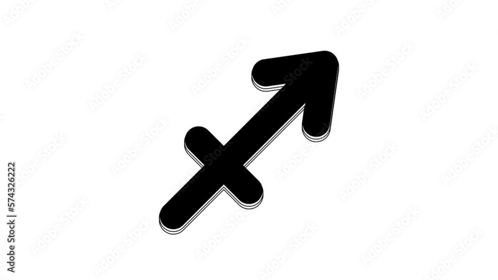 Black Sagittarius zodiac sign icon isolated on white background. Astrological horoscope collection. 4K Video motion graphic animation Black Sagittarius zodiac sign icon isolated on white background. Astrological horoscope collection. 4K Video motion graphic animation