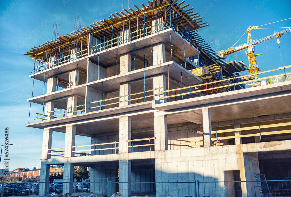 Construction site, residential blocks in an urban area Construction site, residential blocks in an urban area
