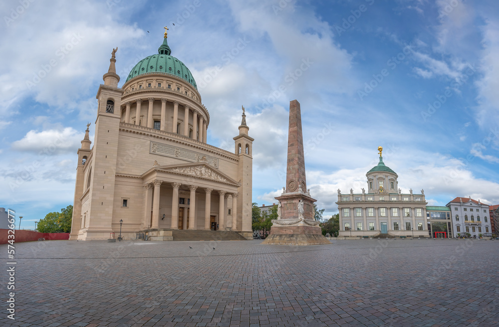 Panoramic view of Old Market Square with St. Nicholas Church, Obelisk and Old Town Hall - Potsdam, Brandenburg, Germany