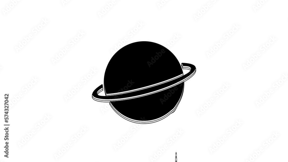 Black Planet Saturn with planetary ring system icon isolated on white background. 4K Video motion graphic animation Black Planet Saturn with planetary ring system icon isolated on white background. 4K Video motion graphic animation
