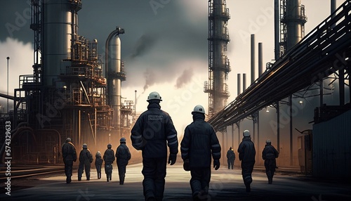 Fotografie, Obraz Workers in the oil field, the petrochemical industry, and the production of oil and gas