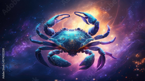 Cancer crab zodiac sign against space nebula background. Astrology calendar. Esoteric horoscope and fortune telling concept. Created with Generative AI