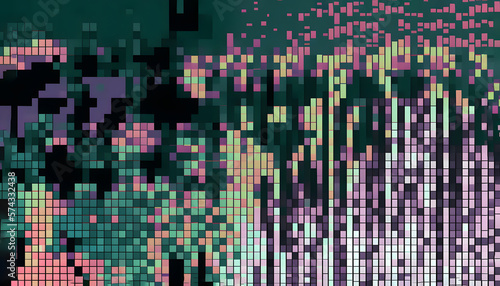 Test Screen Glitch Texture, Abstract illustration of distorted tv test color bars. Glitch effect background. Conceptual image of VHS dead pixels