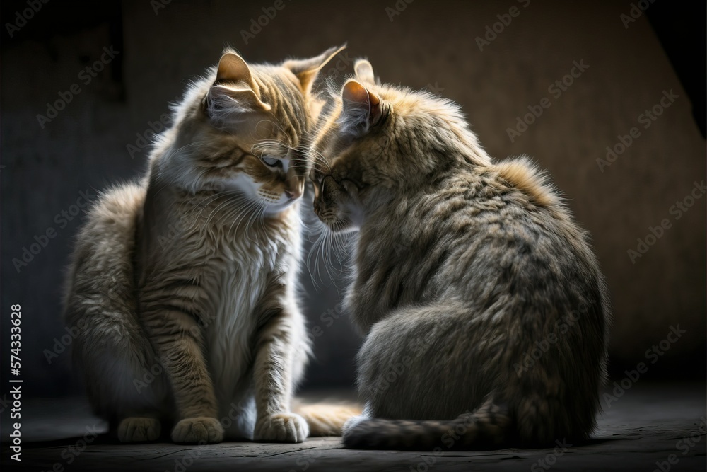 Cats grooming each other, Cute kitten (Ai generated)
