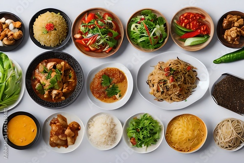 set of thai food on white background. Generative AI