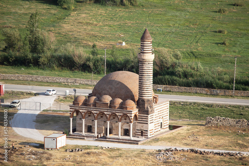 aerial view of husrev pasha mosque. old of a mosque from van castle. photo