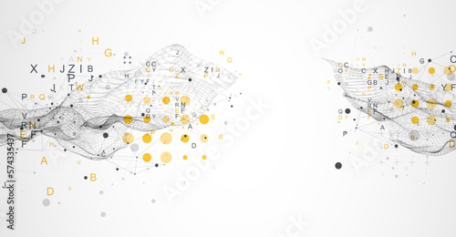 Abstract science background. Wireframe trendy fluid cover design with letters.