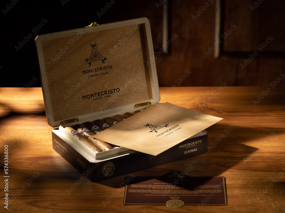 Bangkok, Thailand –April 2022: Photo of a box of cigars Montecristo ...