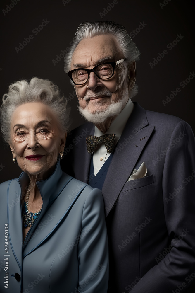 Portraitfoto altes wohlhabendes Ehepaar - Thema Reichtum, Alter oder Rente. Generative AI Illustration