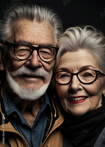 Altes glückliches Ehepaar, Mann und Frau, Oma und Opa - Thema Altersvorsorge oder Rente - Generative AI Illustration