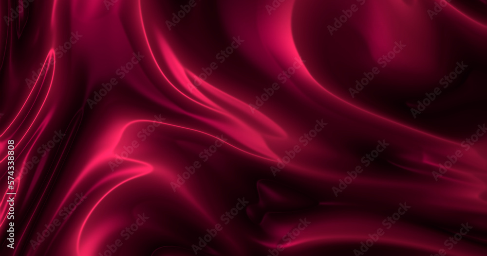 Obraz premium 4k Amazing abstract maroon curved silk texture. 3d banner dark royal red color. Oil marble trendy dynamic art with glowing effect. Wavy fluid modern deluxe background. Passion lovely banner. Romantic