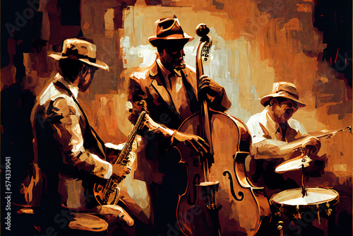 Stylish jazz band playing music on the scene.
The jazz man plays the saxophone.