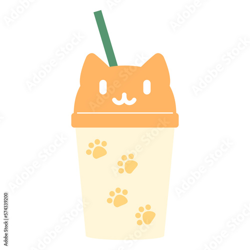 かわいいネコのドリンクカップ（タンブラー）のイラスト素材　イエロー