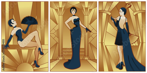 art deco illustrations of fashion ladies	