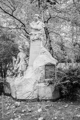 Monument to Ferdinand Fabre (1880) by Laurent Marqueste in Paris Luxembourg Gardens  in black and white photo