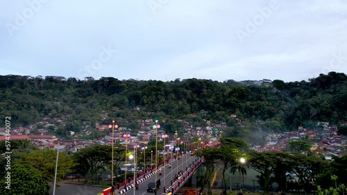 Aerial view of Sunrise scenery from the Siti Nurbaya Bridge, Jembatan Siti Nurbaya Padang, West Sumatera. Padang,  photo