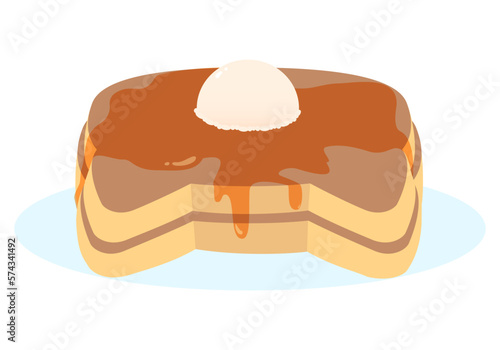 かわいいネコ型のパンケーキのイラスト素材　アイス付き