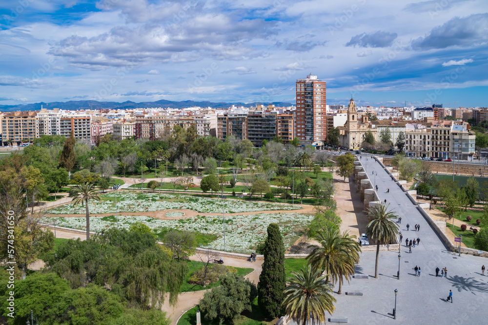 View of the Jardin del Turia from the top of the Serranos towers. Valencia - Spain