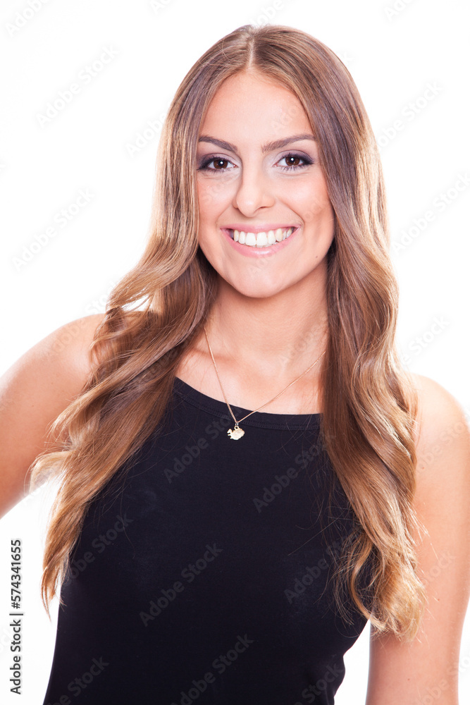 close up portrait of pretty brunette woman on white backround close up portrait of pretty brunette woman on white backround
