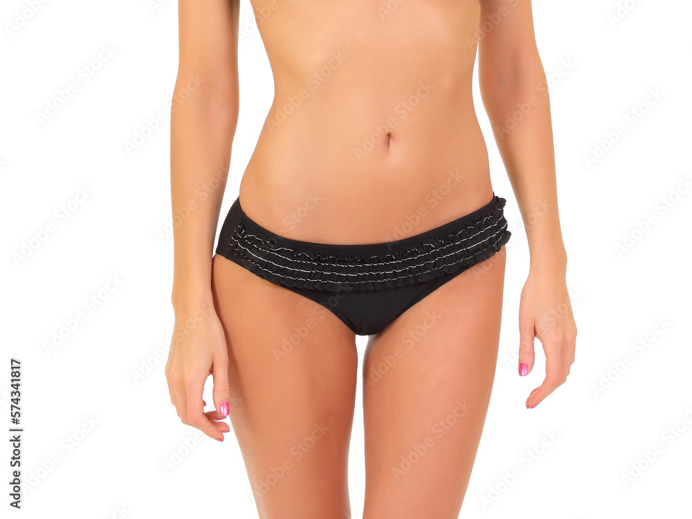 slender woman in swimsuit on white background slender woman in swimsuit on white background