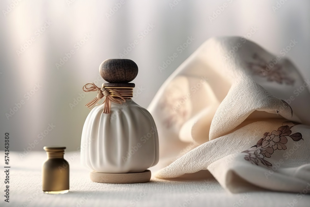 Perfume Bottle Blank Label Mockup for Cosmetic Branding. Scents of the East concept. illustration AI generated Perfume Bottle Blank Label Mockup for Cosmetic Branding. Scents of the East concept. illustration AI generated