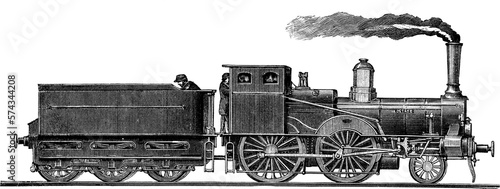 Antique Line Art Engraving Illustration of a Steam Train