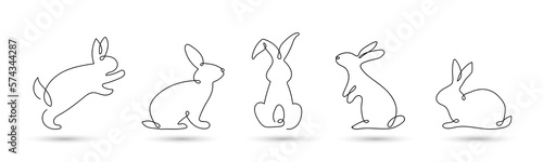 Easter bunny set in simple one line style. Rabbit icon.
