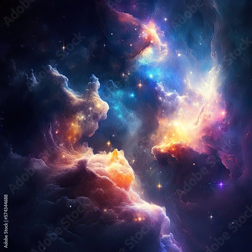 The nebula is a vast cloud of interstellar gas and dust, illuminated by the light of nearby stars. Its colors are a spectacular display of the chemical elements present within it, Generative AI