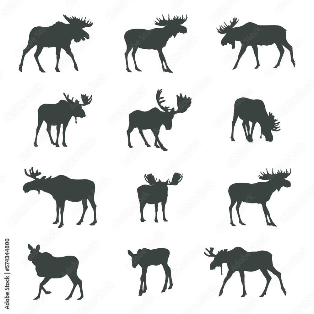 Moose silhouettes, Moose silhouette set