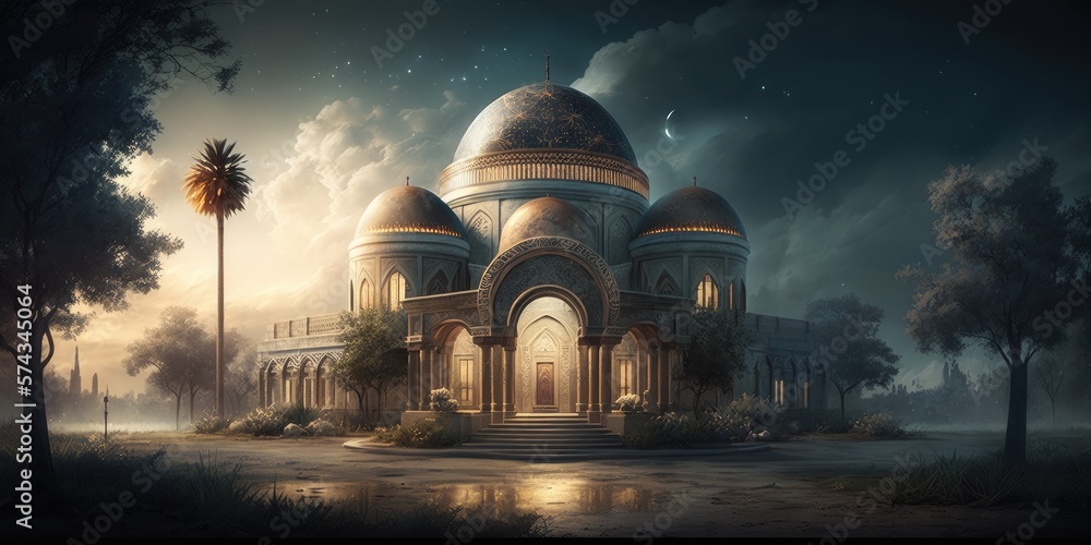 Fototapeta premium Peaceful Nights at the Mosque: A Photorealistic Panorama