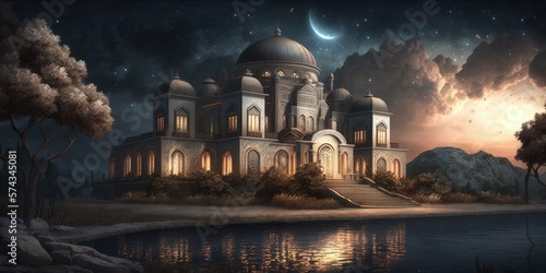 Serene Mosque at Twilight: A Photorealistic View