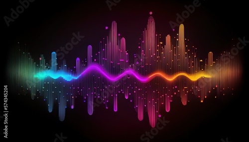 ackground composition of colored sine vibrations, light and fractal elements on the subject of sound equalizer, music spectrum - Generative AI