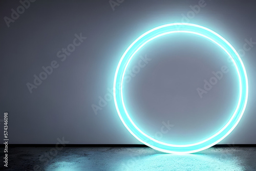 Canvastavla Standing bright white circle neon light background and backdrop and some negative space