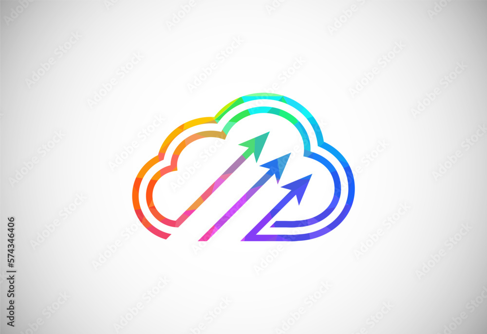 Fototapeta premium Polygonal low poly cloud computing logo. Colorful abstract triangles style cloud icon.
